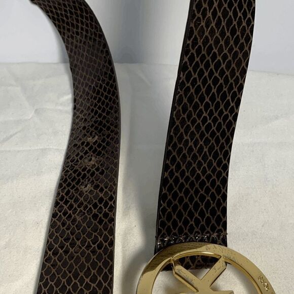 Michael Michael Kors Brown Gold Reptile Print Leather Belt - Picture 3 of 7